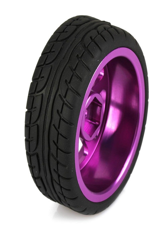 Mxfans RC 1:10 On-Road Racing Car Plastic Drift Tires with Purple Aluminum Alloy 5-Spoke Wheel Rim Set of 4 - Image 3