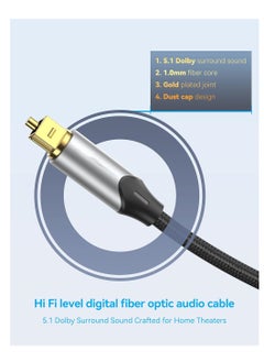 KASTWAVE Digital Optical Audio Cable 3.3ft Nylon Braided Fiber, Slim Metal Case, Gold Plated Plug, Toslink Fiber Optic Audio Cable for Sound Bar TV PS4 S*msung Vizio Bose LG, 1 Pcs  - Image 2