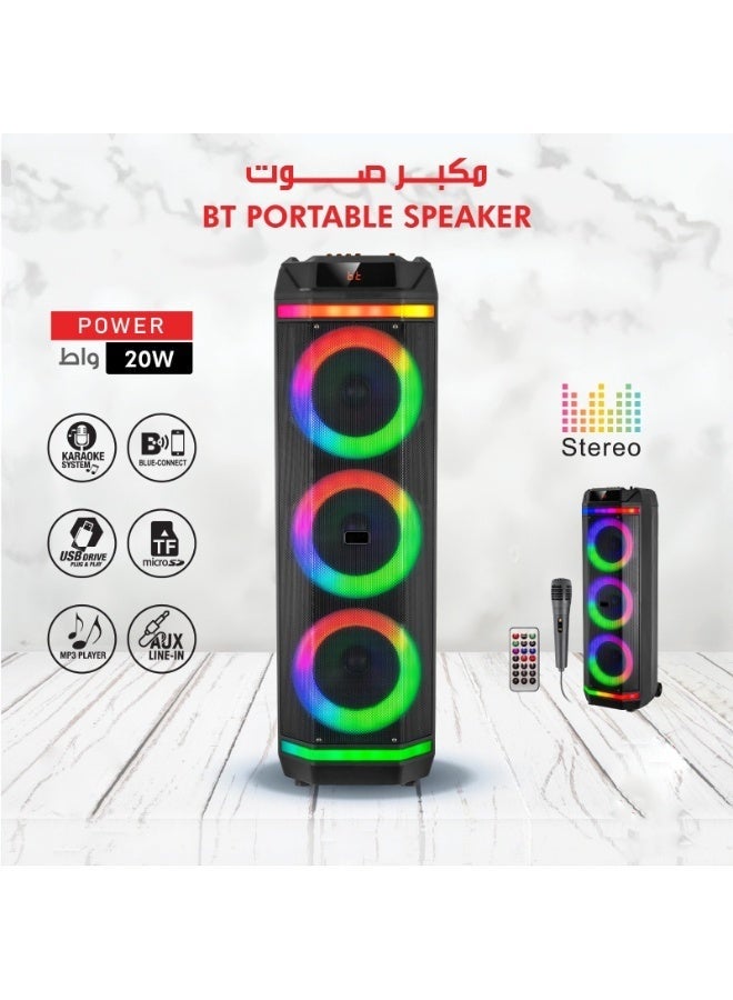 دي إل سي  مكبر صوت بلوتوث محمول للحفلات بقوة 20 واط مع إضاءة RGB وميكروفون كاريوكي ودعم USB وTF وAUX - Image 2