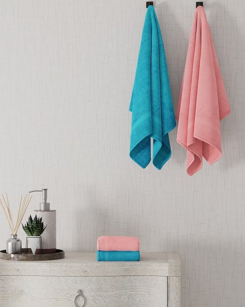 TIQH 100% Organic Pure Cotton 500 GSM Highly Absorbent & Quick Dry 2 Set of Bath Towels & 2 Set of Hand Towels (Sky - Pink) - Image 1
