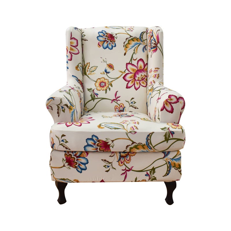 HAOYONG Wing Chair Slipcovers Printed Wingback Chair Covers 2 Pieces Wingback Armchair Slipcover Stretch Chair Slip Covers Washable Armchair Protector Cover for Living Room and Bedroom