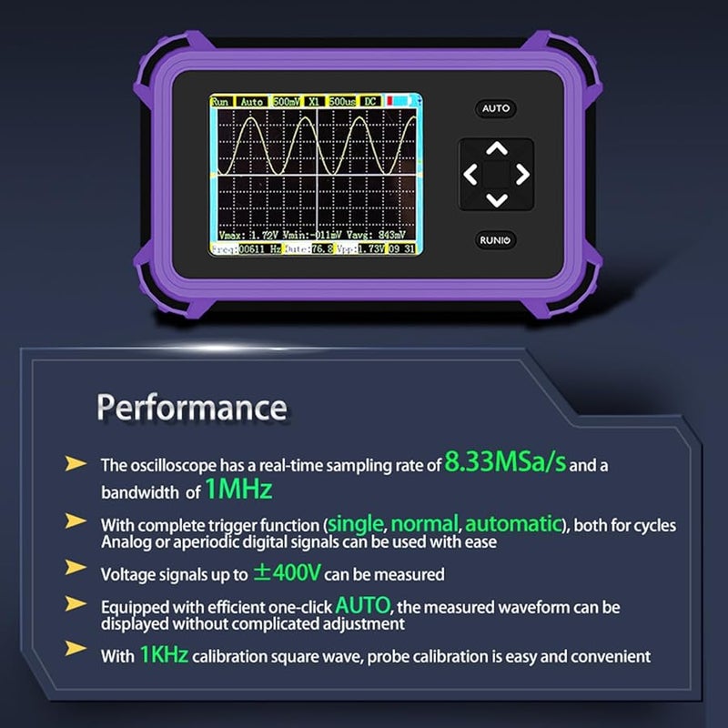 Handheld Digital Oscilloscope 1MHz Bandwidth 8 33MSa s Sampling Rate Signal Generator Rechargeable - Image 4