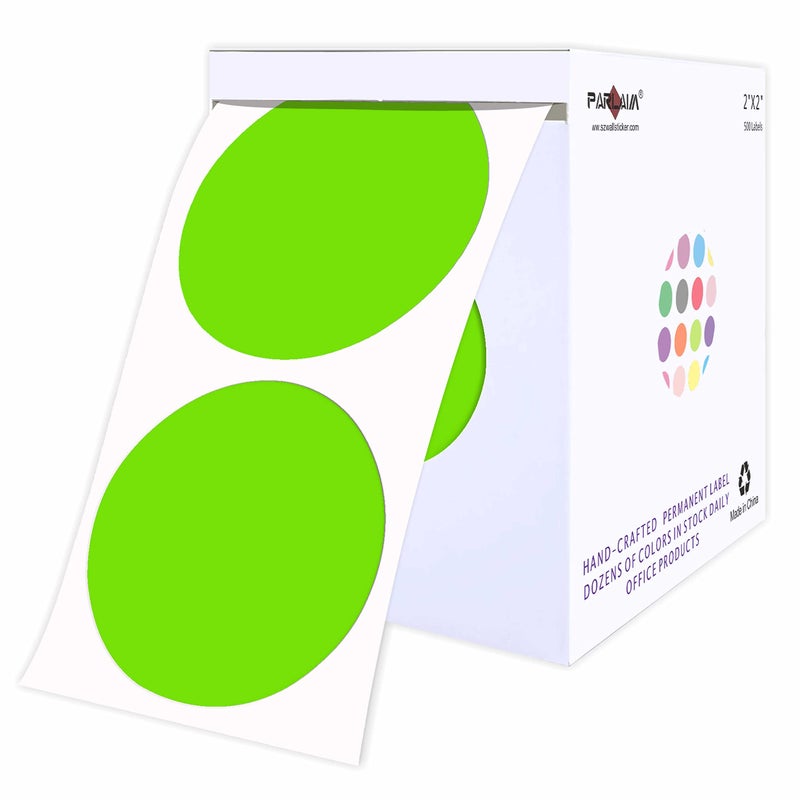 PARLAIM 2 Light Green Round ColorCode Circle Dot Labels on a Roll 500 Stickers 2 inch Diameter for Inventory Garage Sale Office School