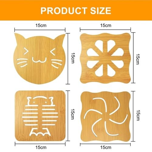 OLWICK® Wooden Insulation Mat, Openwork Wooden Coasters for Hot Dishes, Pot, Bowl, Teapot, Pack of 9 (Random Pattern) - Image 3