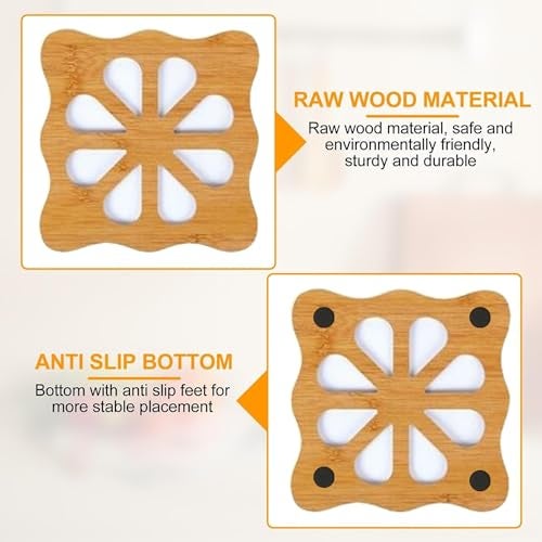 OLWICK® Wooden Insulation Mat, Openwork Wooden Coasters for Hot Dishes, Pot, Bowl, Teapot, Pack of 9 (Random Pattern) - Image 5