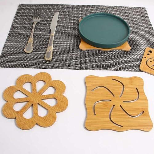 OLWICK® Wooden Insulation Mat, Openwork Wooden Coasters for Hot Dishes, Pot, Bowl, Teapot, Pack of 9 (Random Pattern) - Image 2