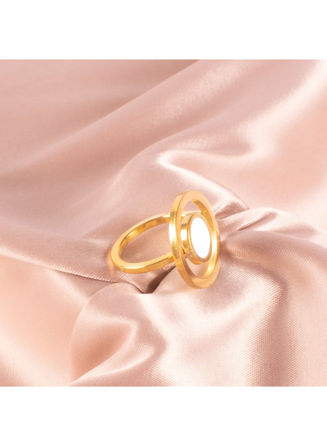 The Black Pearl Accessories White Golden Stainless Steel Ring Size 19  - Image 3
