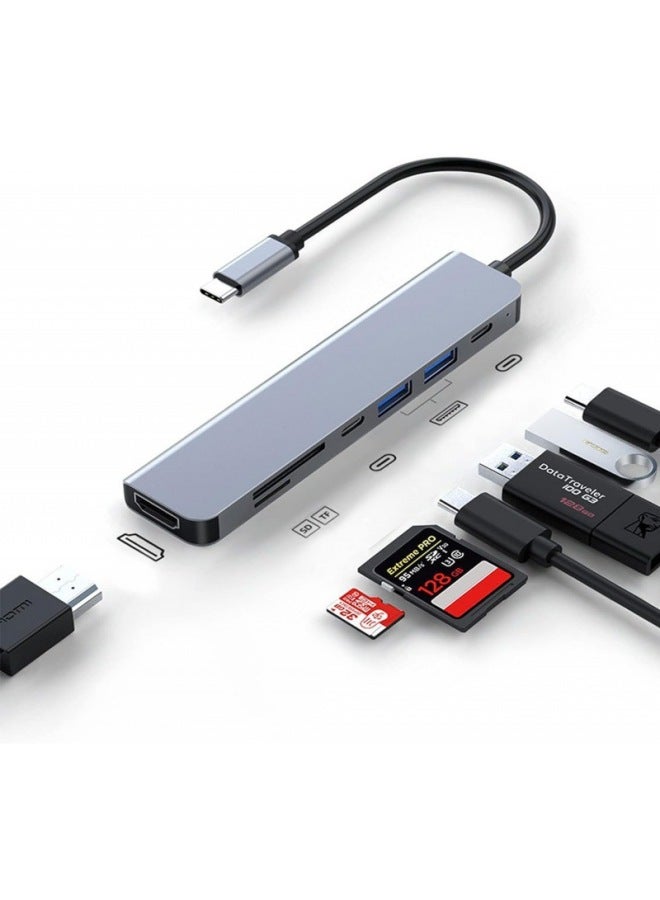 Type-c Docking Station 8-in -1 Multifunctional USB3.0 Docking Station 100 Megabit Network Port USB Splitter With Card Reader-Color:[type-c Head] 7-in-1  - Image 1