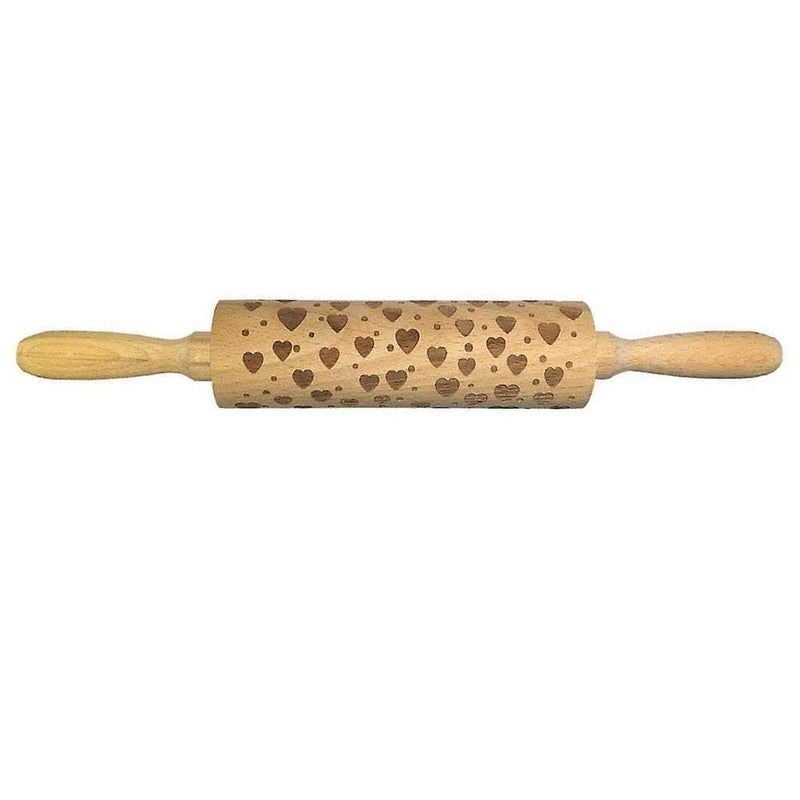 Lavnik Baking Embossing Rolling Pin Heart Design Dough Roller for Baking Cookie Fondant Pastry Clay Dough Wooden Rolling Pin Hearts Pattern Cookies Decorating Wooden Rolling pin - Image 1