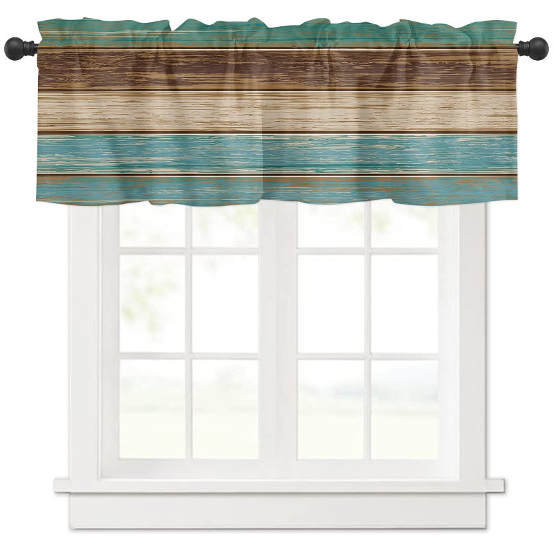 Homechoid Teal Turquoise Curtain Valance for WindowsLiving RoomKitchenBathroomFarmhouse Rustic Wood Board Green Brown Short Rod Pocket Tier Curtain Window Treatment 1 Panel 54x18