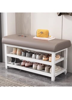 Home 2 In-1 Shoe Changing Stool and Shoe Rack, High Elastic Sponge Sofa Stool, 2-Layer Storage Shoe Rack