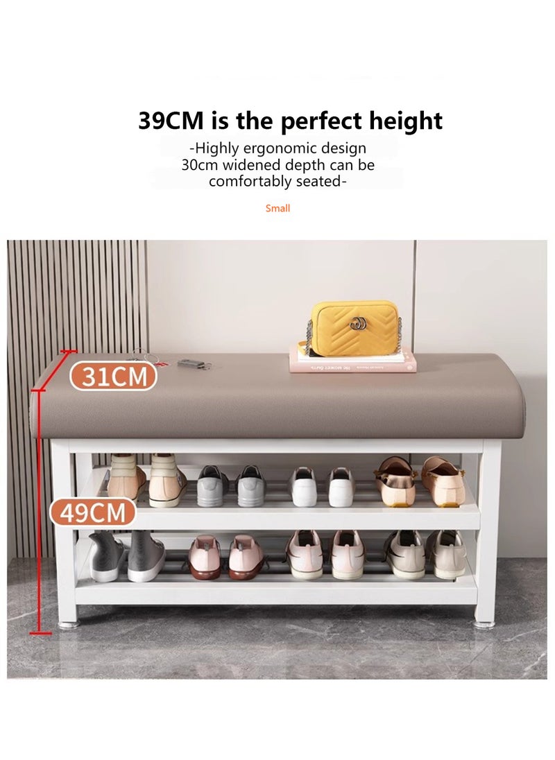 Sharpdo - Home 2 In-1 Shoe Changing Stool and Shoe Rack, High Elastic Sponge Sofa Stool, 2-Layer Storage Shoe Rack - Image 1