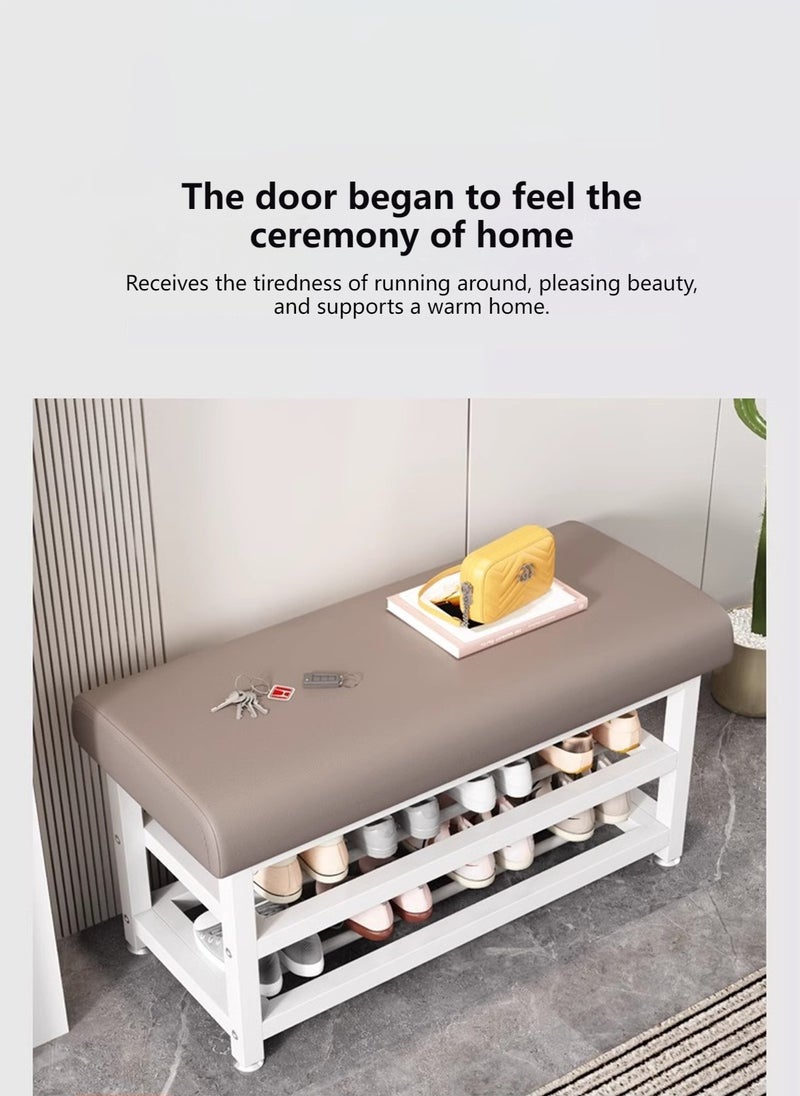 Sharpdo - Home 2 In-1 Shoe Changing Stool and Shoe Rack, High Elastic Sponge Sofa Stool, 2-Layer Storage Shoe Rack - Image 1