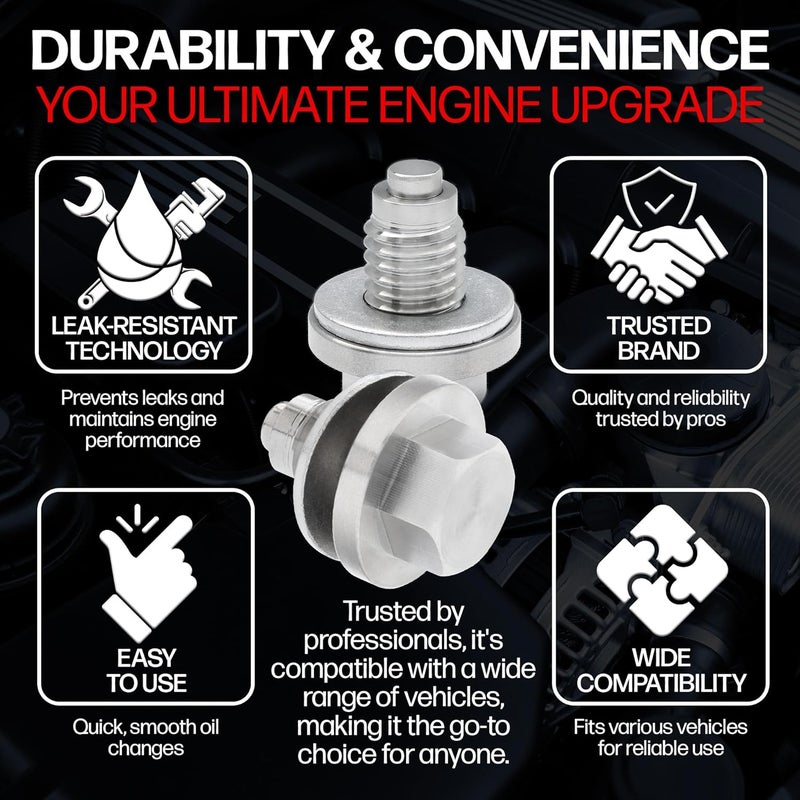 Votex M12 X 1.75 X 17.9 MM Magnetic Engine Oil Drain Plug - Stainless Steel - Fits Buick, Chevrolet, Cadillac, Ford, GMC - Image 4