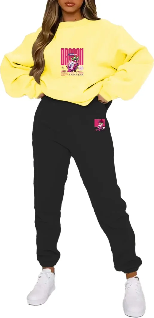 DogFish Tracksuit Oversize Dragon Fruit Printed Tracksuit,lover,couple Combination Yellow