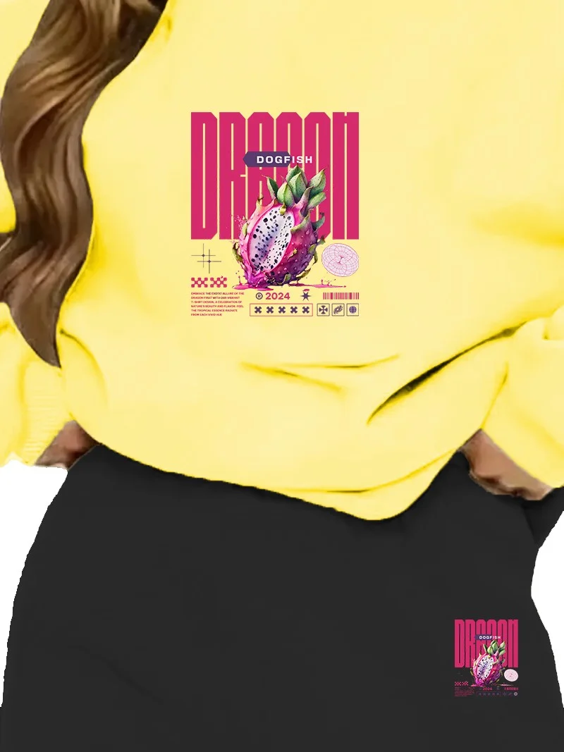 DogFish Tracksuit Oversize Dragon Fruit Printed Tracksuit,lover,couple Combination Yellow