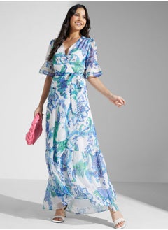 Hope & Ivy Floral Tie Detail Wrap Dress  - Image 1
