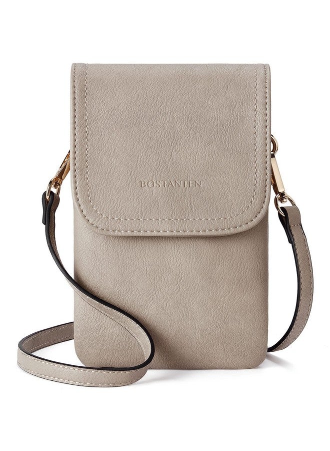Bostanten Leather Small Crossbody Bags For Women Designer Cell Phone Bag Wallet Purses Adjustable Strap Retro Grey - Image 1