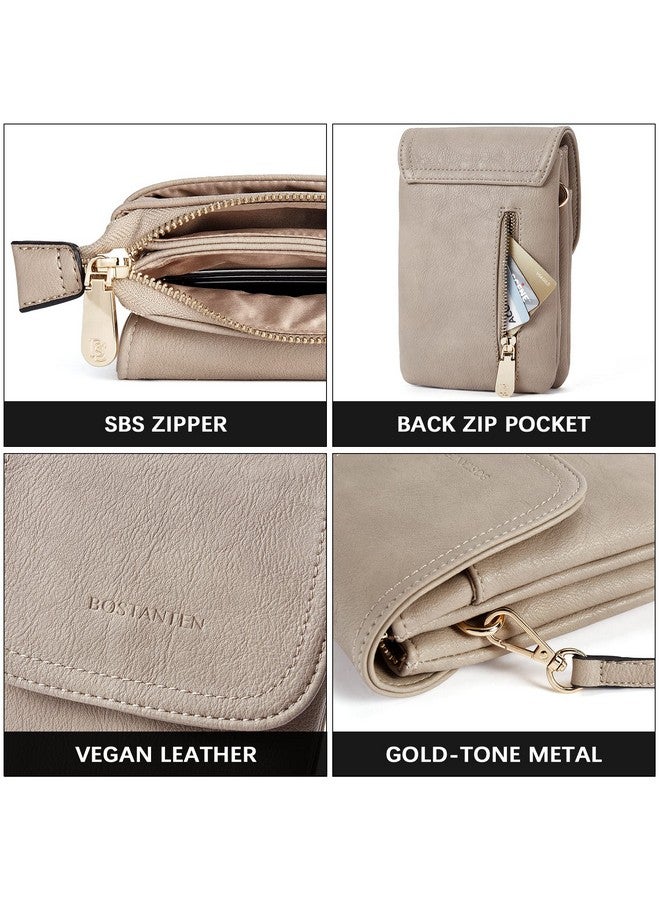 Bostanten Leather Small Crossbody Bags For Women Designer Cell Phone Bag Wallet Purses Adjustable Strap Retro Grey - Image 5