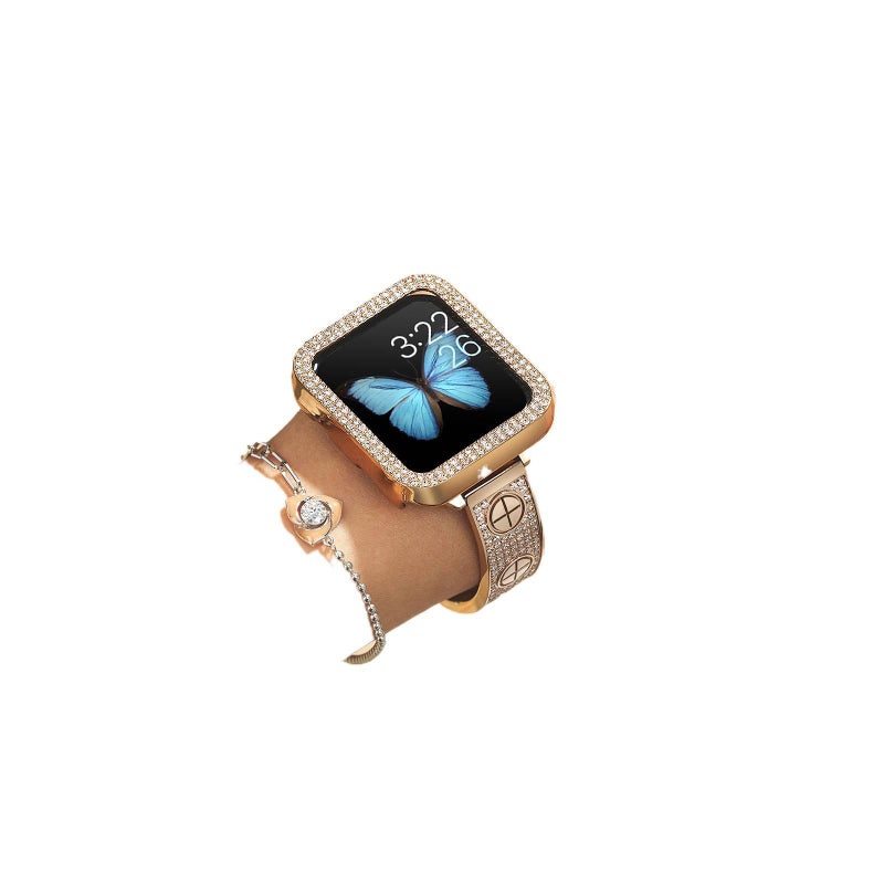 سوار ساعة ذكية سوار معدني من الستانلس ستيل متوافق مع Apple Watch 38/40/41/42/44/45/49mm بملاءمة قابلة للتعديل وحزام بديل بتصميم معدني أنيق باللون ذهبي قابل للتعديل - Image 2