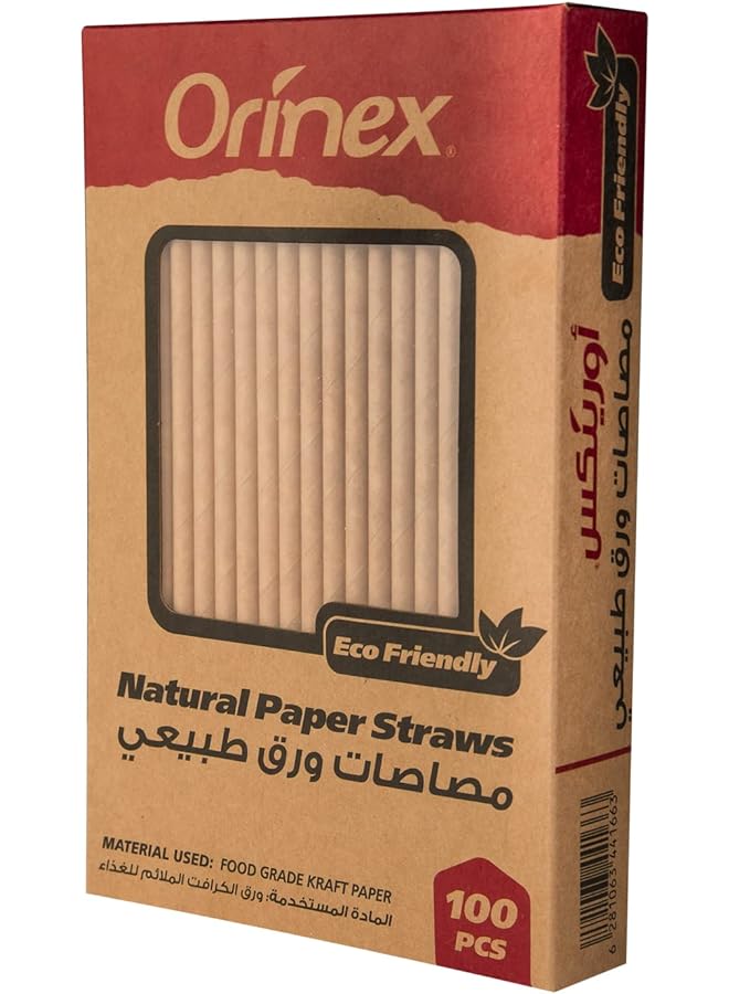 Orinex Kraft Brown Natural Paper Straws 100 Pcs