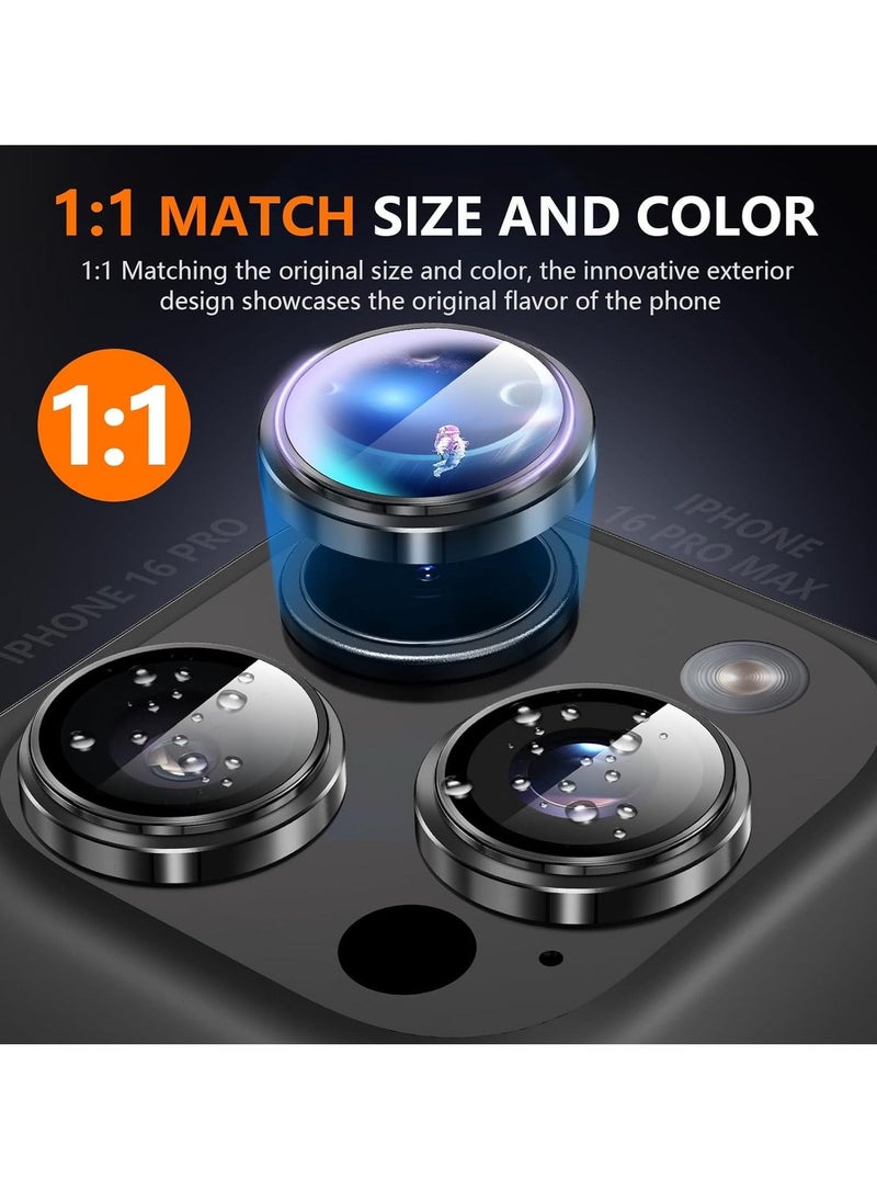 Raxoom Camera Lens Protector for iPhone 16 Pro/16 Pro Max â€“ HD Tempered Glass with Aluminum Ring (Black) - Image 3