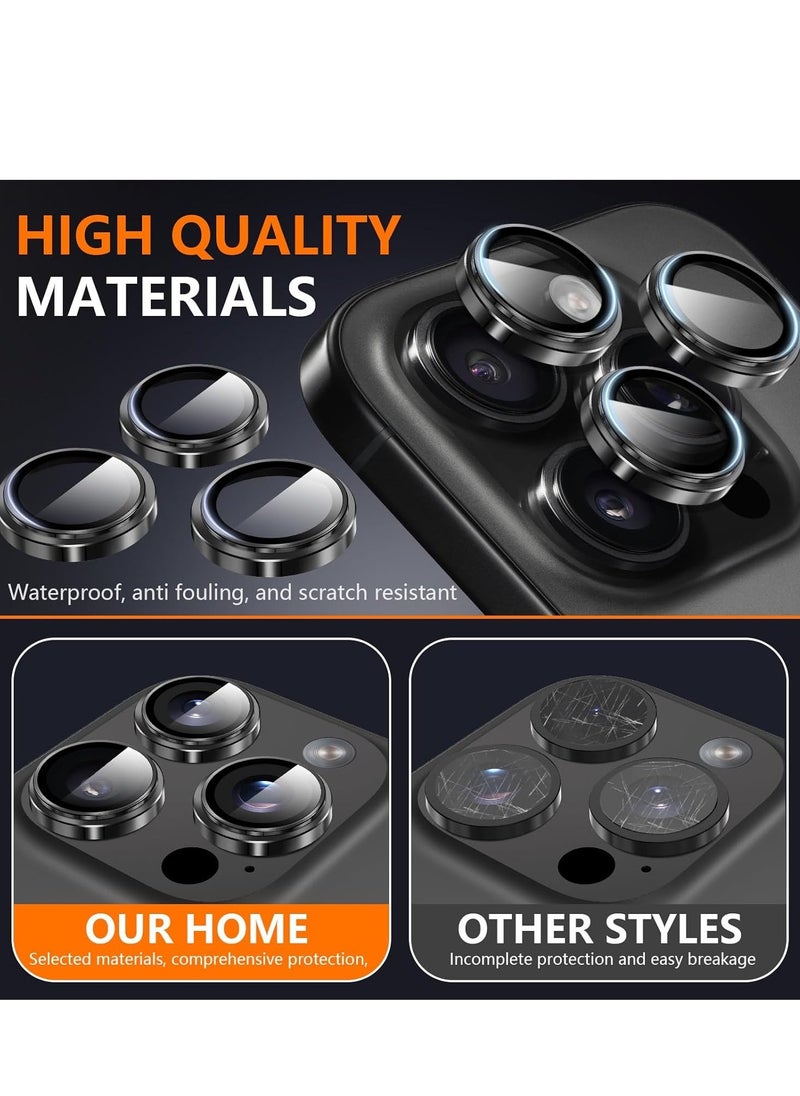 Raxoom Camera Lens Protector for iPhone 16 Pro/16 Pro Max â€“ HD Tempered Glass with Aluminum Ring (Black) - Image 4