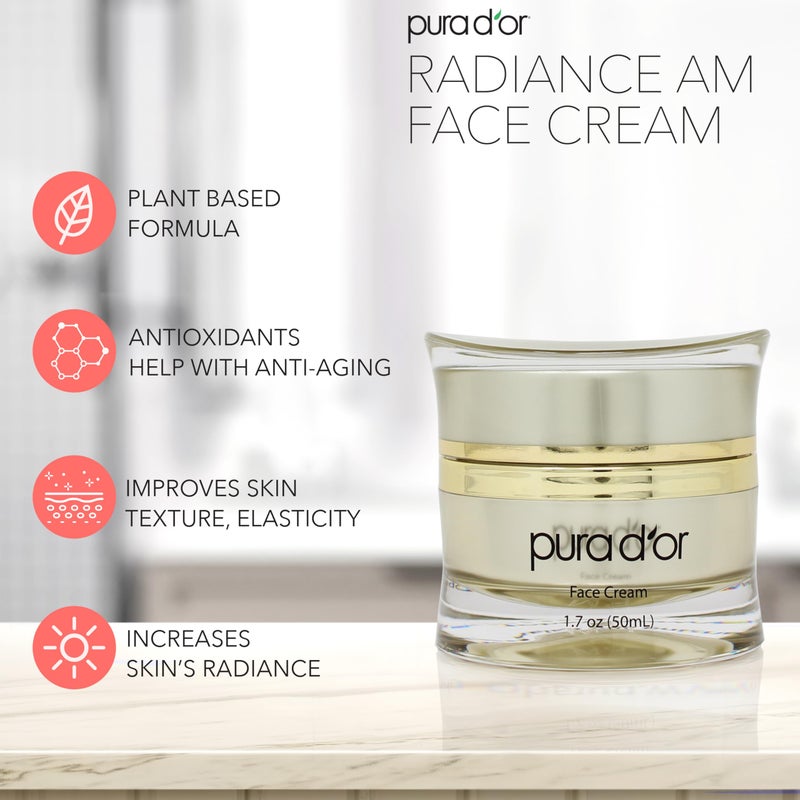 PURA D'OR 1.7 Oz Radiant Glow AM Face Cream - Methylene Blue, Polyphenols, Flavonoids, Apple Stem Cell Extract - Aloe Vera Base Anti-Aging Morning Moisturizer - Daily Facial Treatment For Women & Men - Image 4