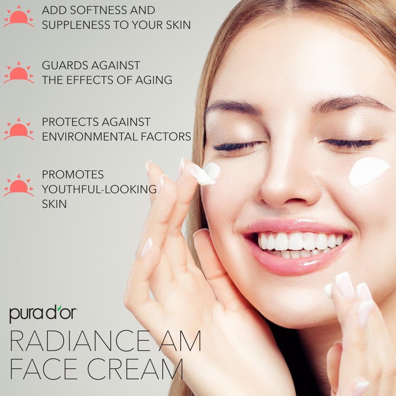 PURA D'OR 1.7 Oz Radiant Glow AM Face Cream - Methylene Blue, Polyphenols, Flavonoids, Apple Stem Cell Extract - Aloe Vera Base Anti-Aging Morning Moisturizer - Daily Facial Treatment For Women & Men - Image 3