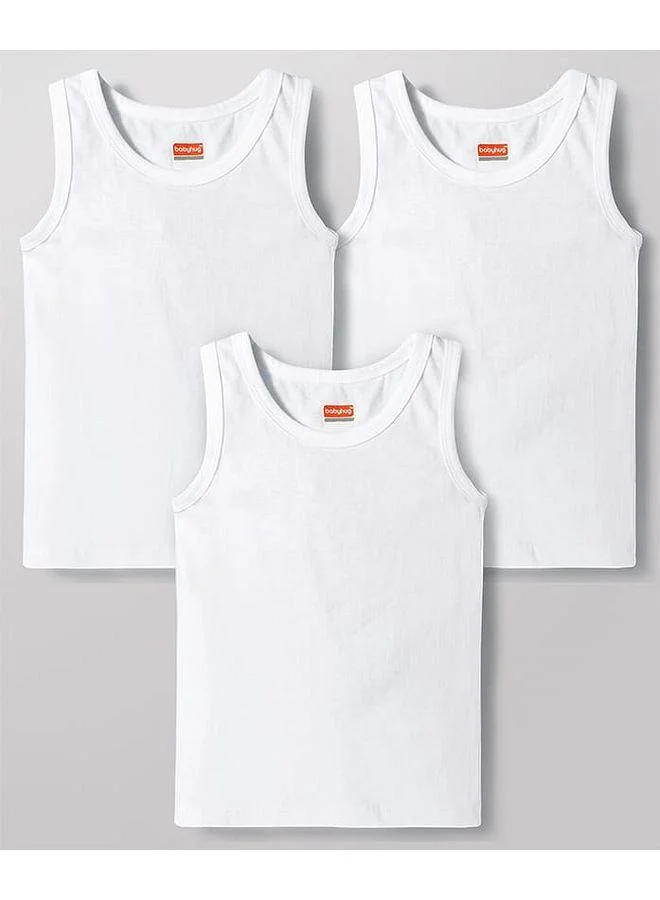 Babyhug Babyhug 100% Organic Cotton Knit Sleeveless Solid Vests (Pack of 3) - White