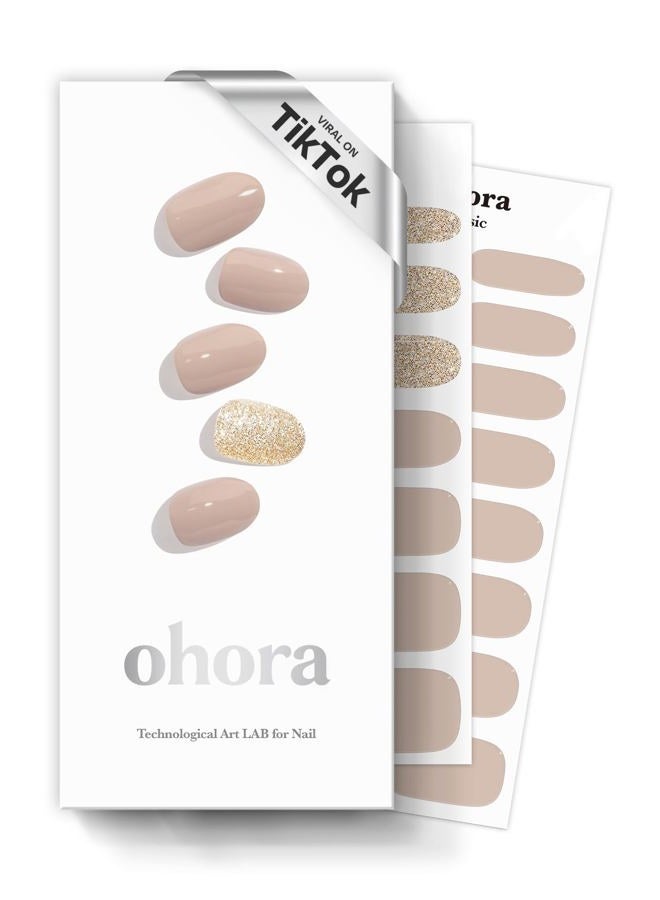Ohora Semi Cured Gel Nail Strips (N Nudist) Works With Any Lamps, Salon Quality, Long Lasting, Easy To Apply & Remove Includes 2 Prep Pads, File Wooden Stick Beige - Image 1