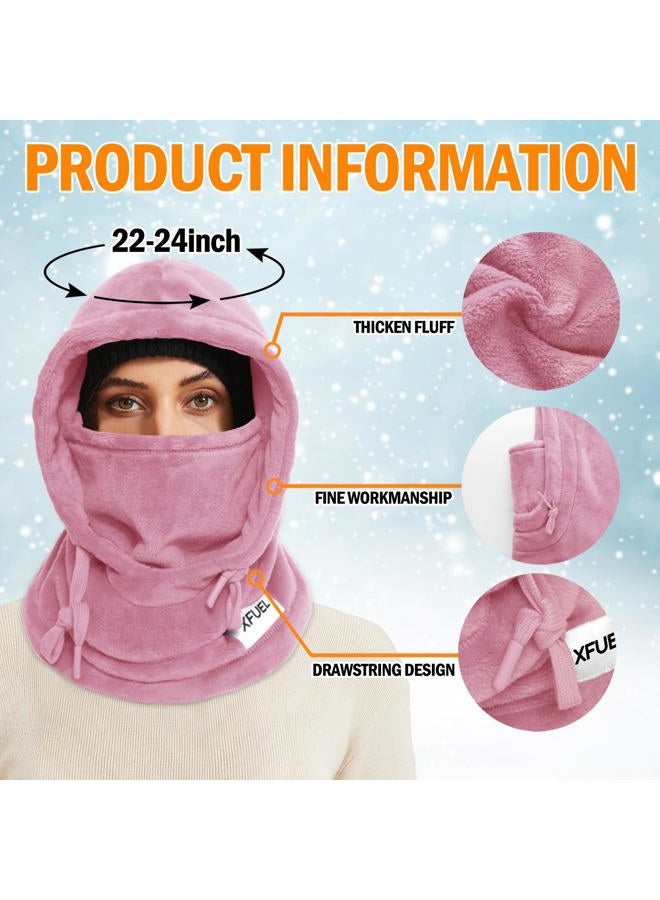 XFUEL Balaclava Ski Mask, Winter Thermal Hood Neck Warmer, Plush Lined, Windproof, Dark Pink, One size - Image 3