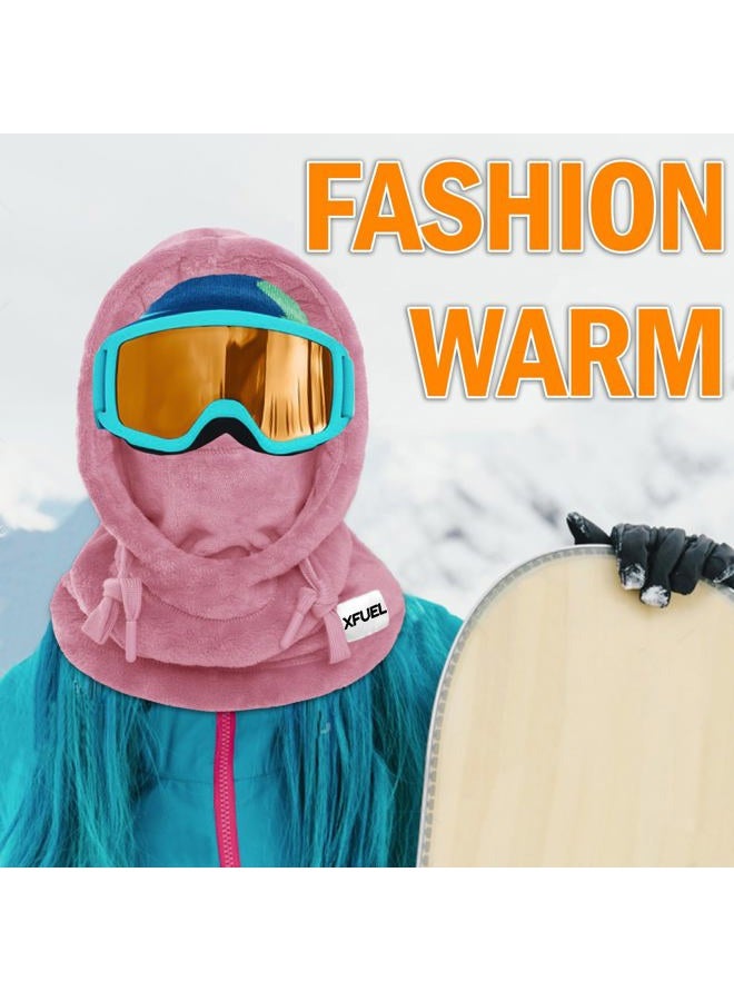 XFUEL Balaclava Ski Mask, Winter Thermal Hood Neck Warmer, Plush Lined, Windproof, Dark Pink, One size - Image 2