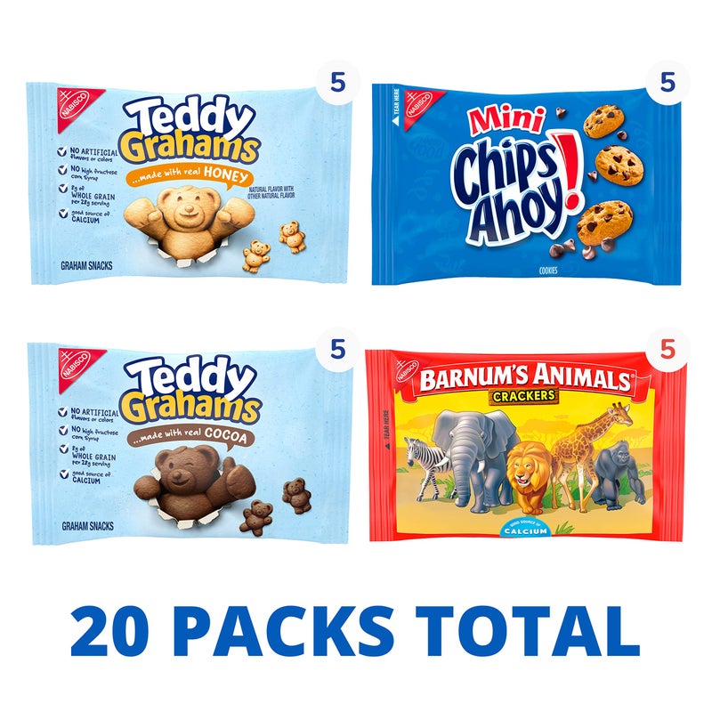 Nabisco Fun Shapes Variety Pack, Barnum's Animal Crackers, Teddy Grahams and CHIPS AHOY! Cookies, 20 Snack Packs - Image 2