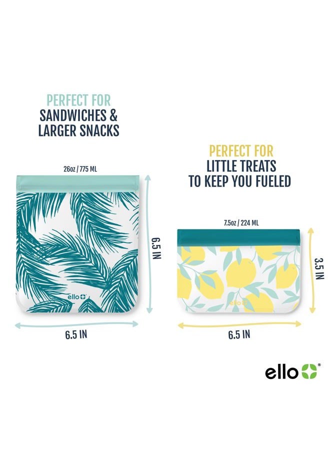 Ello 4 Pack Reusable Food Storage Bags, Resealable BPA-Free, Food-Safe PEVA, Feezer Safe and Leak-Proof, Lemons and Palms - Image 5