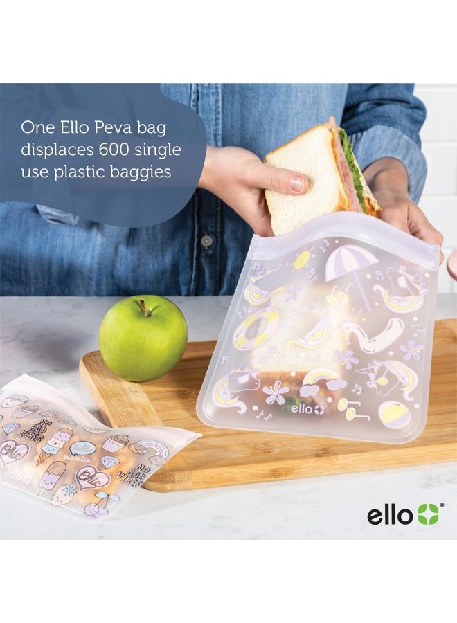 Ello 4 Pack Reusable Food Storage Bags, Resealable BPA-Free, Food-Safe PEVA, Feezer Safe and Leak-Proof, Lemons and Palms - Image 4