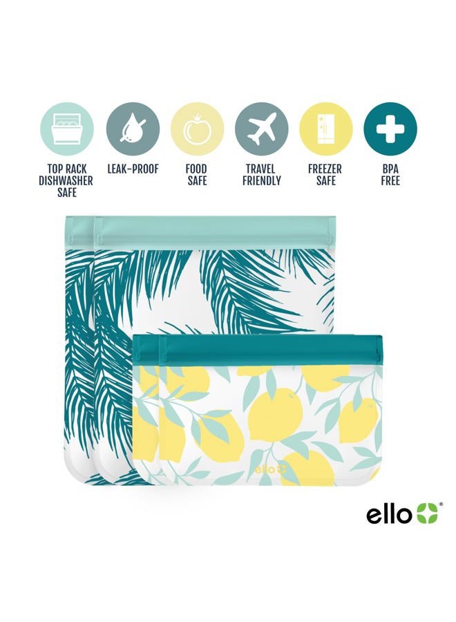 Ello 4 Pack Reusable Food Storage Bags, Resealable BPA-Free, Food-Safe PEVA, Feezer Safe and Leak-Proof, Lemons and Palms - Image 3