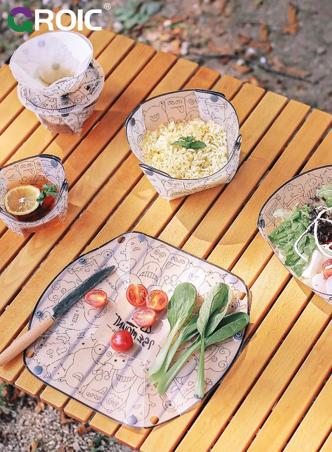 GROIC مجموعة أدوات المائدة المحمولة للتخييم 3 قطع، طبق قابل للطي، وعاء، كوب ماء، سهل التنظيف، خفيف الوزن، مقاوم للحرارة، قابل للطي، مادة غذائية للاستخدام في النزهات الخارجية - Image 5