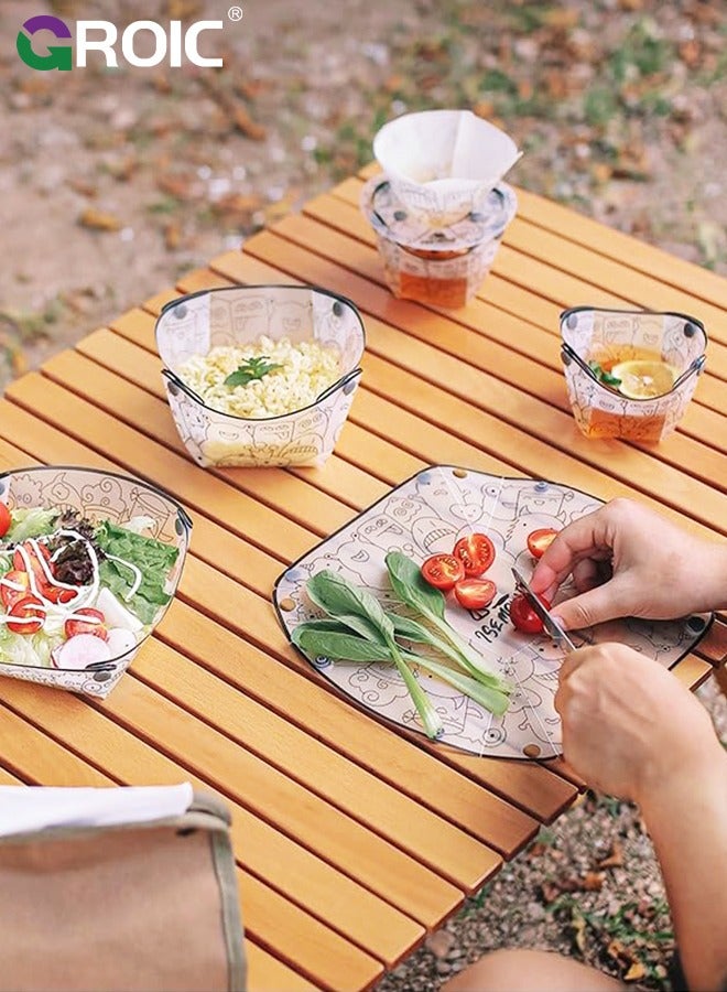 GROIC مجموعة أدوات المائدة المحمولة للتخييم 3 قطع، طبق قابل للطي، وعاء، كوب ماء، سهل التنظيف، خفيف الوزن، مقاوم للحرارة، قابل للطي، مادة غذائية للاستخدام في النزهات الخارجية - Image 3