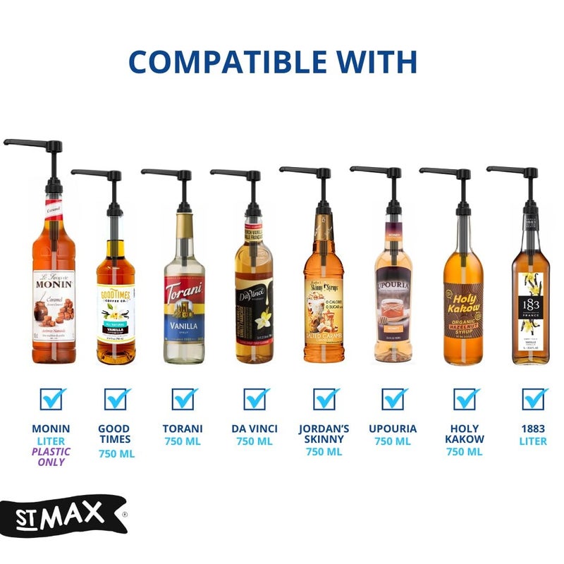 STMAX Coffee Syrup Pump Compatible with Torani 24 oz - 25 onces/Monin 1Liter Bottle/Davinci 750ml Bottles - Multipurpose Soap Oil Dispenser Pumps Set of 4 (4 Pack) - Image 3