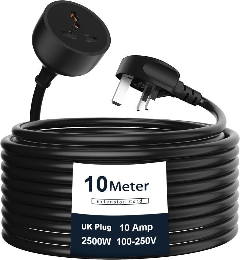 هوتيون سلك تمديد ، كابل تمديد بطول 10 أمتار من السلك الثقيل الطويل، مقبس واحد بقدرة 2500 واط 10 أمبير، تمديد كهربائي قابل للتوسيع، قابس طاقة بريطاني - Image 1