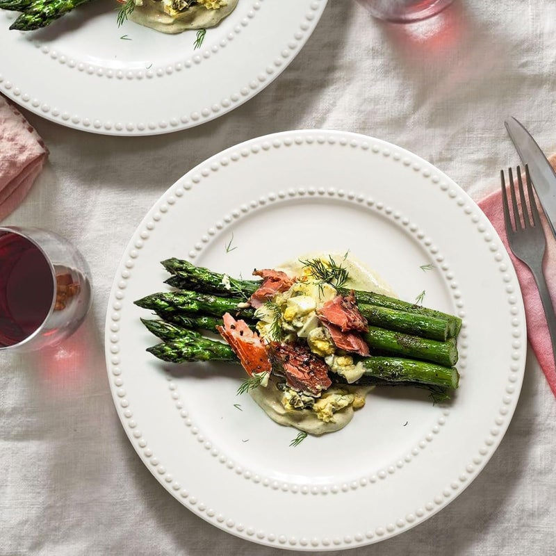 Wareland Dinner Plates Set of 4 105 inch White Ceramic Plates Embossed Salad Plates Serving Plates for Steak Appetizer Reusable Kitchen Dining Plates for Restaurant Dishwasher Microwave Safe - Image 3