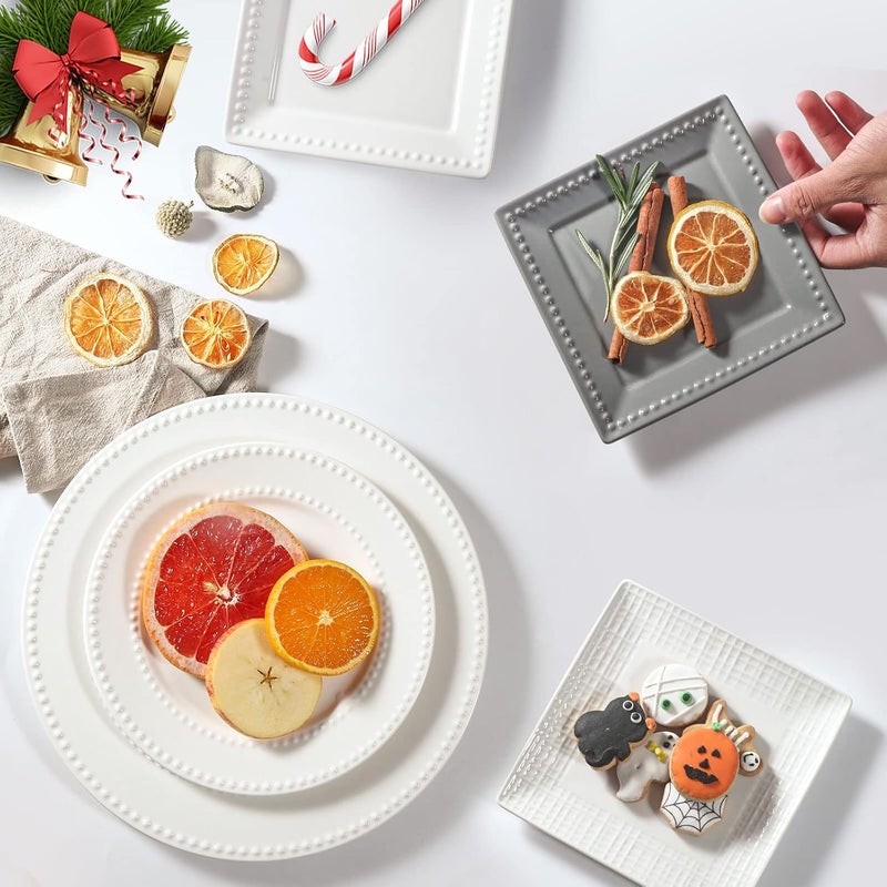 Wareland Dinner Plates Set of 4 105 inch White Ceramic Plates Embossed Salad Plates Serving Plates for Steak Appetizer Reusable Kitchen Dining Plates for Restaurant Dishwasher Microwave Safe - Image 5