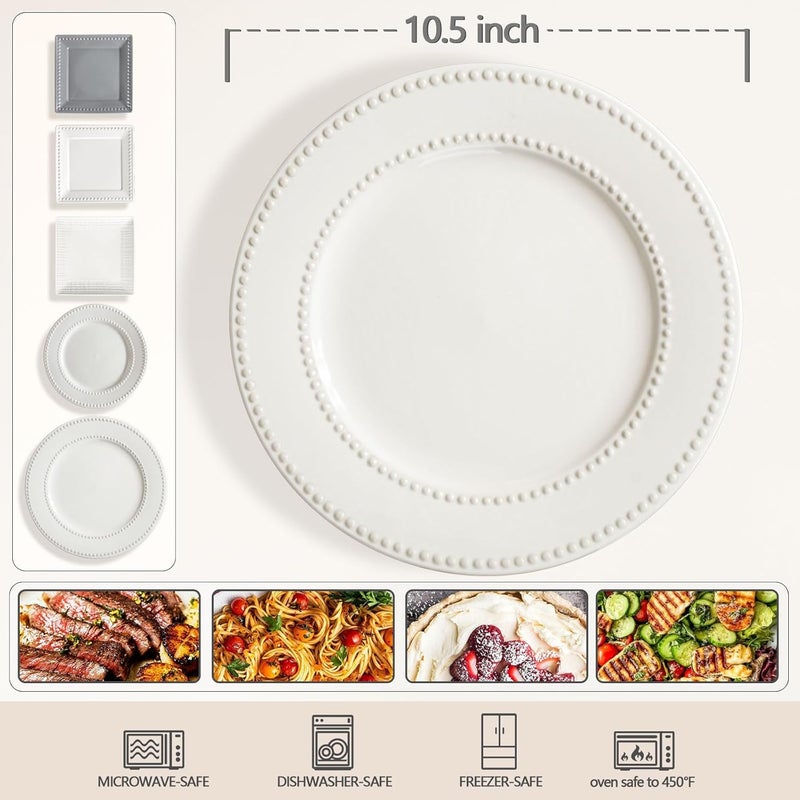 Wareland Dinner Plates Set of 4 105 inch White Ceramic Plates Embossed Salad Plates Serving Plates for Steak Appetizer Reusable Kitchen Dining Plates for Restaurant Dishwasher Microwave Safe - Image 2