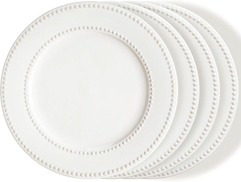 Wareland Dinner Plates Set of 4 105 inch White Ceramic Plates Embossed Salad Plates Serving Plates for Steak Appetizer Reusable Kitchen Dining Plates for Restaurant Dishwasher Microwave Safe - Image 1