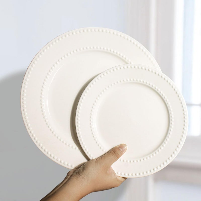 Wareland Dinner Plates Set of 4 105 inch White Ceramic Plates Embossed Salad Plates Serving Plates for Steak Appetizer Reusable Kitchen Dining Plates for Restaurant Dishwasher Microwave Safe - Image 4