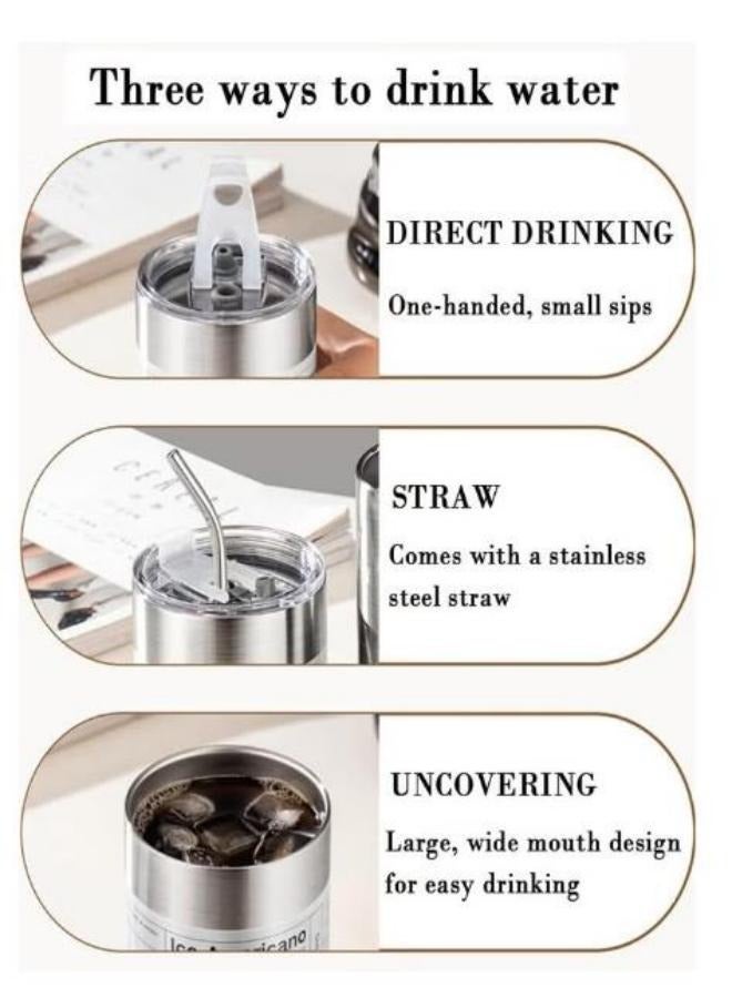 Stainless Steel Milk Cup Insulated Coffee Cup Double Walled Vacuum Cup Straw Cover Double Drinking Cap Portable Insulated Cup Household Travel Cup Camping Cup Three Hundred And Four 600ml silvery  - Image 3