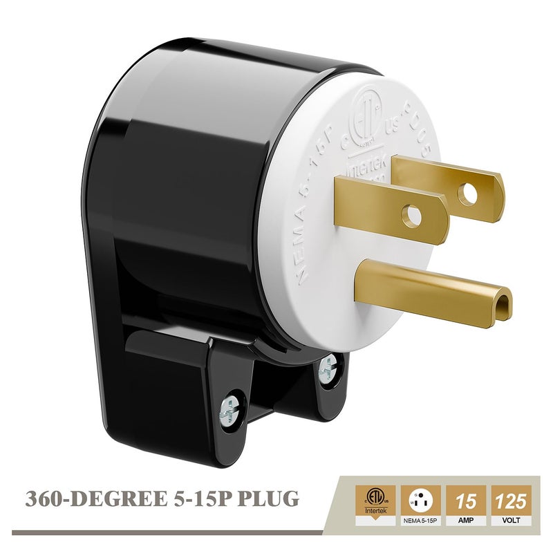acbroad (3xPCS) Right Angle Nema 5-15P 15A 125V AC Plug, [UL CUL] Easy Assembly 90 Degree USA Canada Male DIY Rewirable 12 Directions Adjustable AC Connector - Image 3