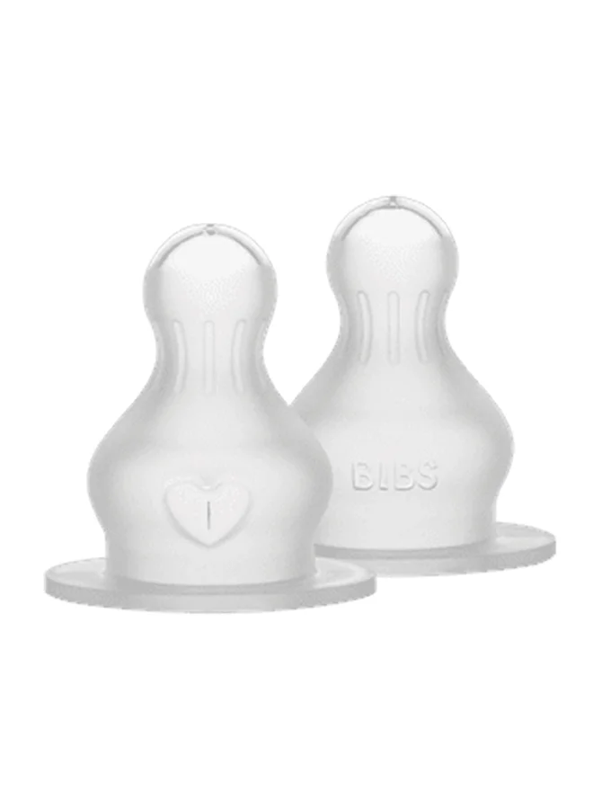 BIBS Pack Of 2 Baby Bottle Nipple Round Silicone, Slow Flow, 0 Months +