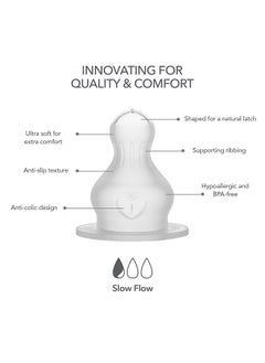 BIBS Pack Of 2 Baby Bottle Nipple Round Silicone, Slow Flow, 0 Months +  - Image 2